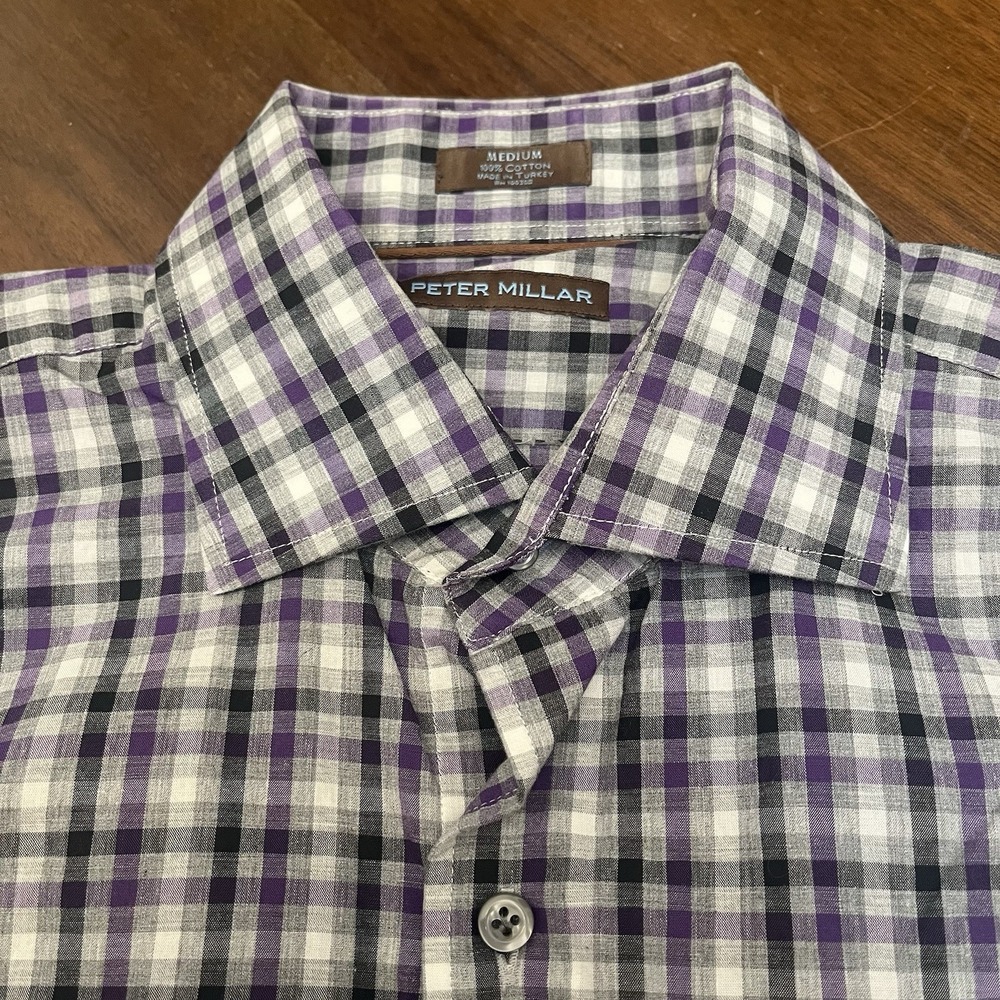 Peter Millar Shirt Mens M Purple Plaid Check Button Down Long Sleeve Cotton - Picture 5 of 13